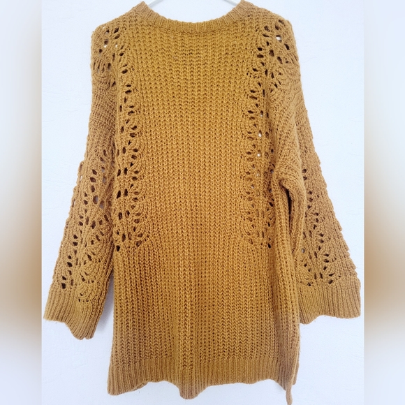 Anthropologie Pilcro Slouchy Oversized Sweater Devenne Pointelle Mustard Medium - Picture 10 of 16